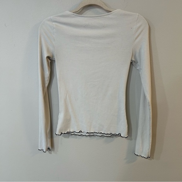 Aeropostale White Long Sleeve Solid Lettuce Trim Faux Button Down Henley Small - Picture 6 of 7